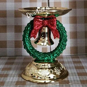New! Bath & Body Works CHRISTMAS WREATH Pedestal 3-Wick Candle Holder